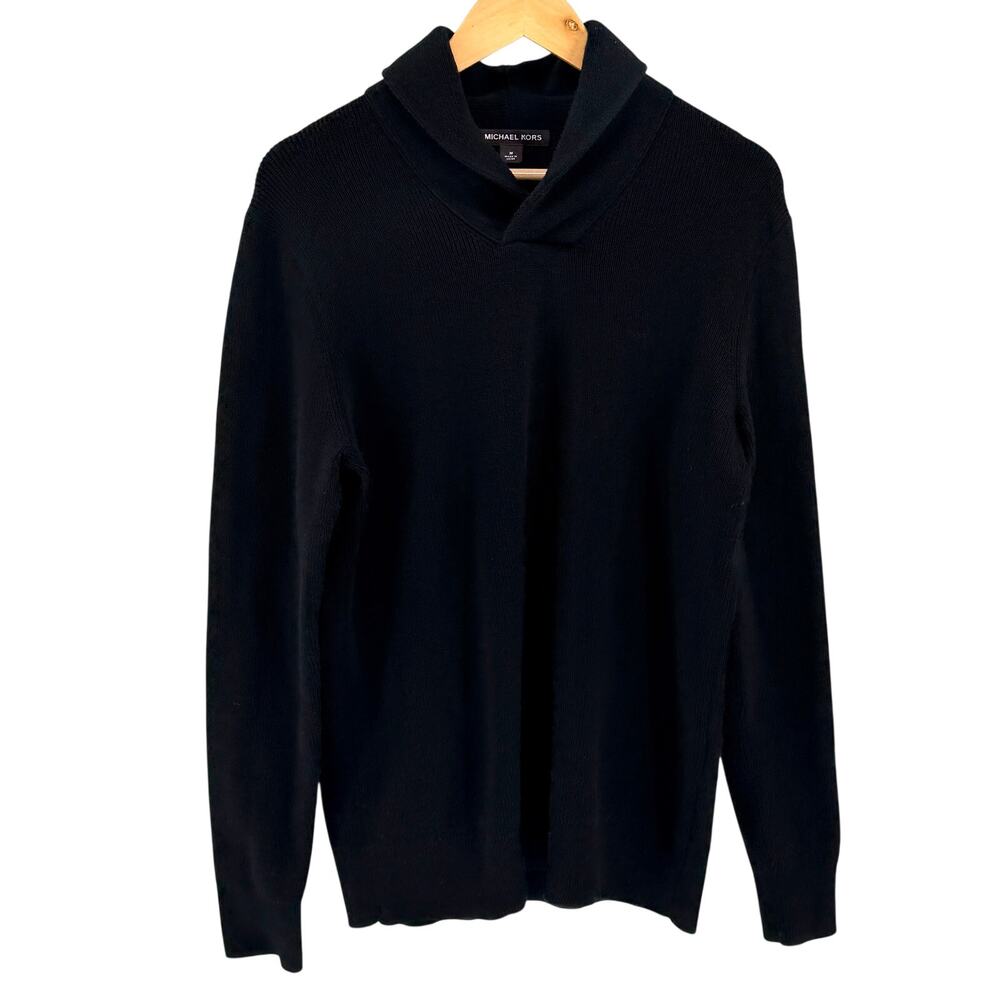 Michael Kors Black Shawl Neck Thick Knit Layering Sweater